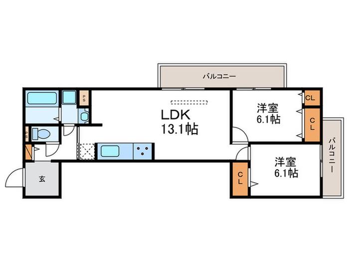 GRAMM奥海印寺 イースト(2LDK/3階)の間取り写真