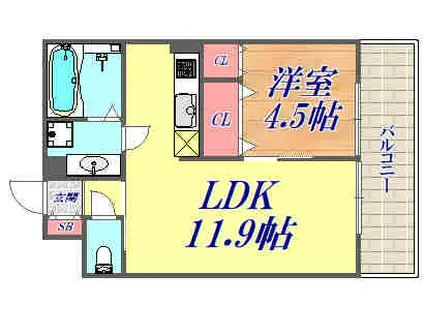 カーサオクターヴ(1LDK/3階)の間取り写真