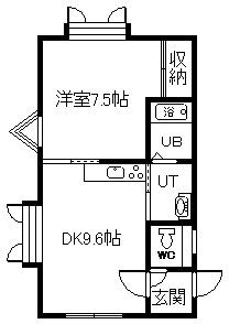 ヒルズB(1DK/1階)の間取り写真