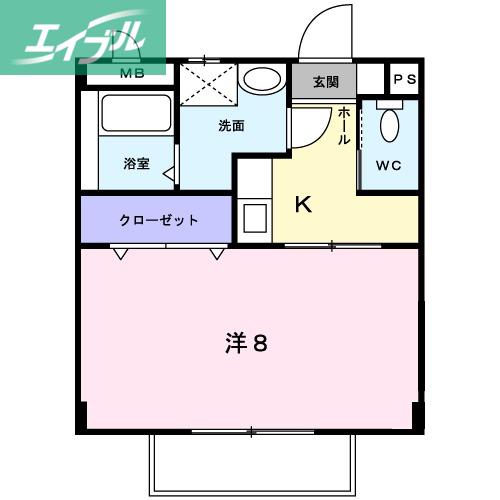 ミレニアムハイツ(1K/2階)の間取り写真