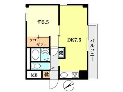 堤ハイツ(1DK/2階)の間取り写真