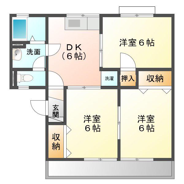 セベルハイツB(3DK/1階)の間取り写真