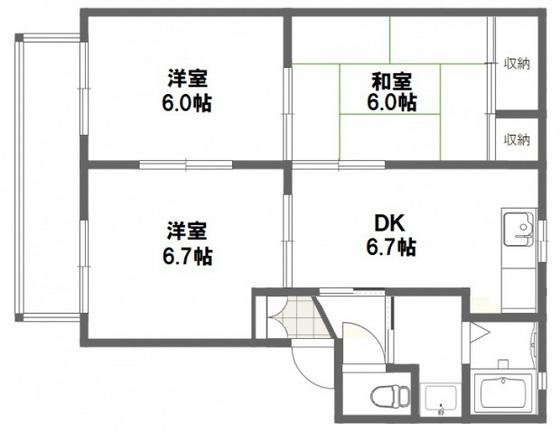 アシェット A棟(3DK/1階)の間取り写真