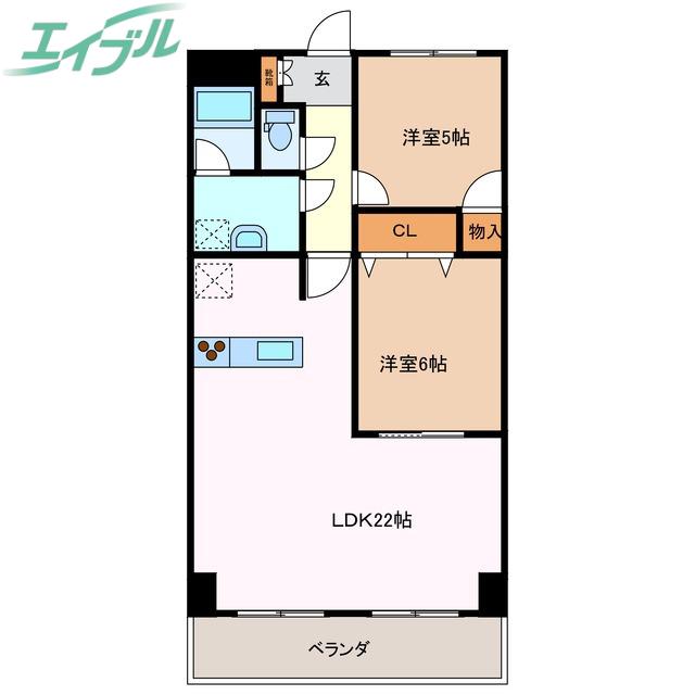 プロミネント四日市(2LDK/1階)の間取り写真