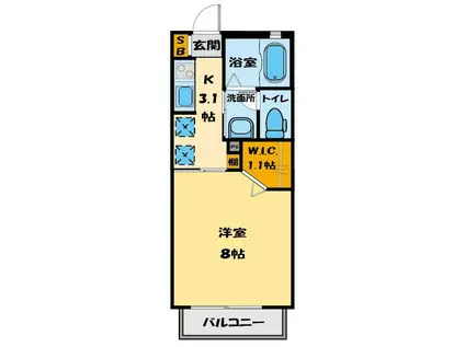 サウスウインドA(1K/2階)の間取り写真