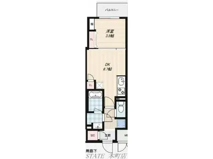 DIMORA靭公園(1DK/7階)の間取り写真