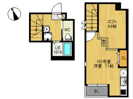 RIZEST陸前原ノ町(ワンルーム/1階)の間取り写真