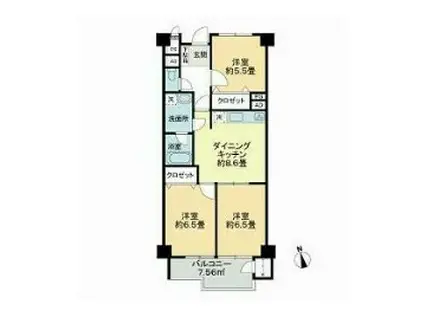 自由が丘パインクレスト(3DK/3階)の間取り写真