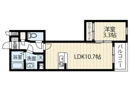 TIARAR1堅粕(1LDK/3階)の間取り写真