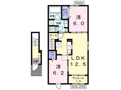 プランドール松B(2LDK/2階)の間取り写真