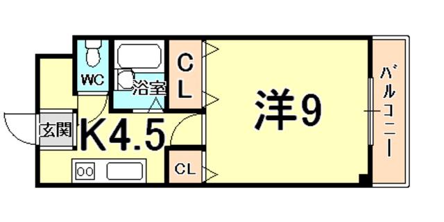 エストゥディオ甲子園口(1K/2階)の間取り写真
