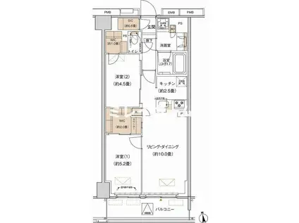 プライムネクサス大森北(2LDK/3階)の間取り写真