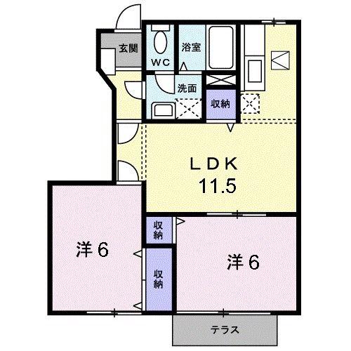 キャッスルB(2LDK/1階)の間取り写真
