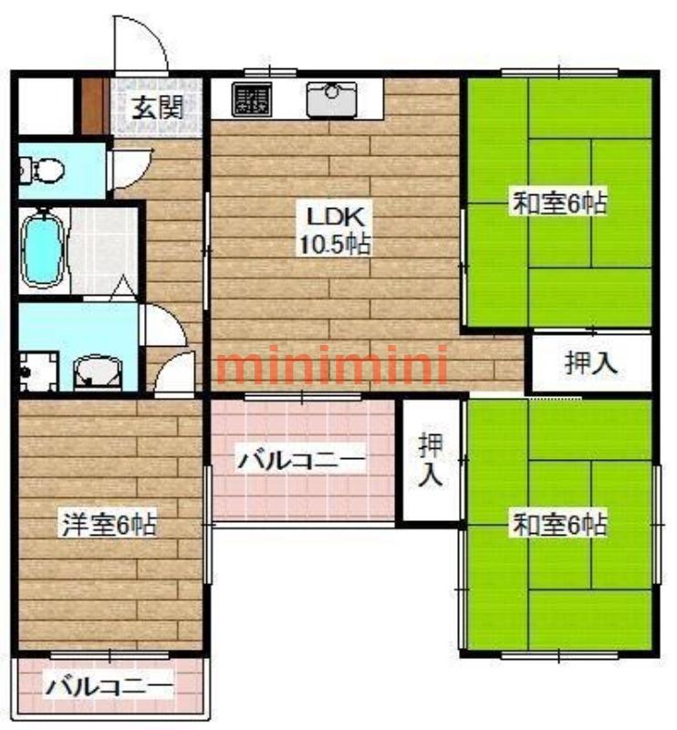 カーサフローラ玉木(3LDK/2階)の間取り写真