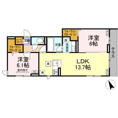 D PAINA 宿河原6 II(2LDK/1階)の間取り写真