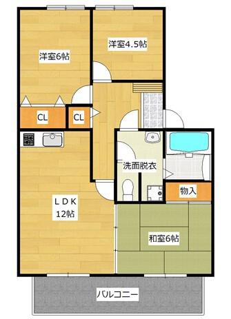 ボヌールB棟(3LDK/2階)の間取り写真