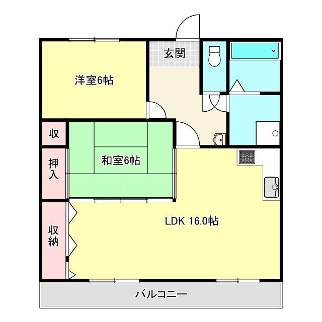 ハイツ南国(2LDK/4階)の間取り写真