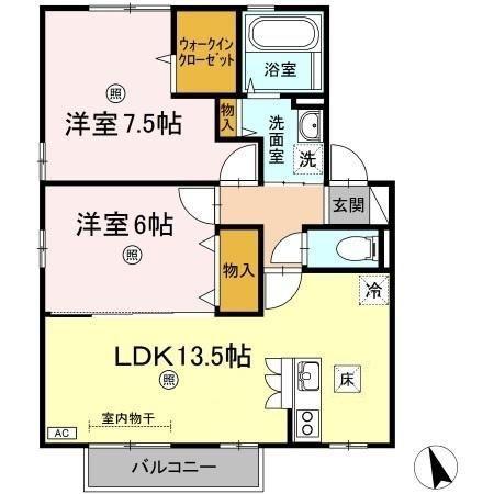 ルポルトボヌール(2LDK/1階)の間取り写真