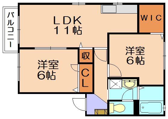 コスモパーク須恵  C棟(2LDK/1階)の間取り写真