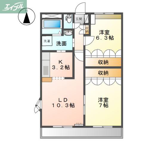 サンライズ3番館(2LDK/3階)の間取り写真