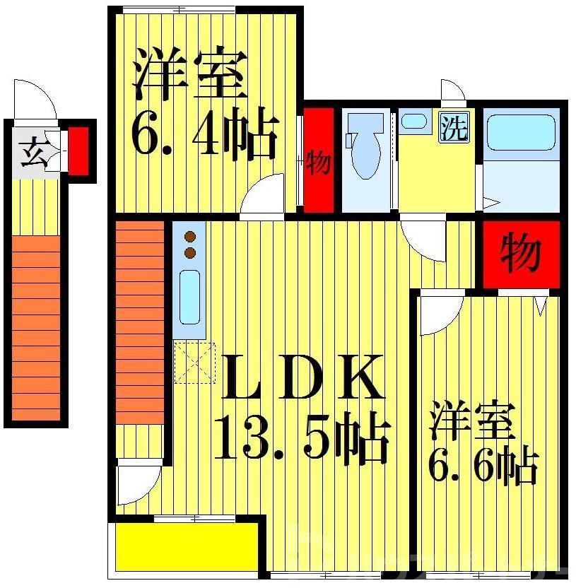 オリオン(2LDK/2階)の間取り写真