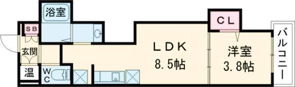 マリブガーデン堺駅前(1LDK/3階)の間取り写真