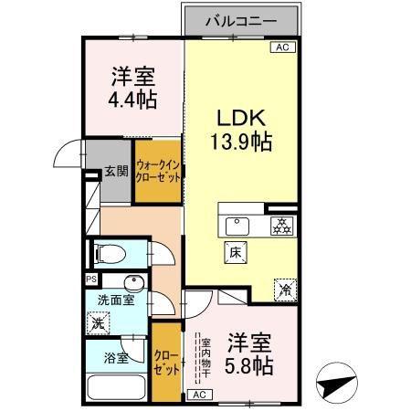 ディーソルビア石塚町 A(2LDK/1階)の間取り写真