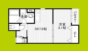 ベリッシモ蛍池(1DK/3階)の間取り写真