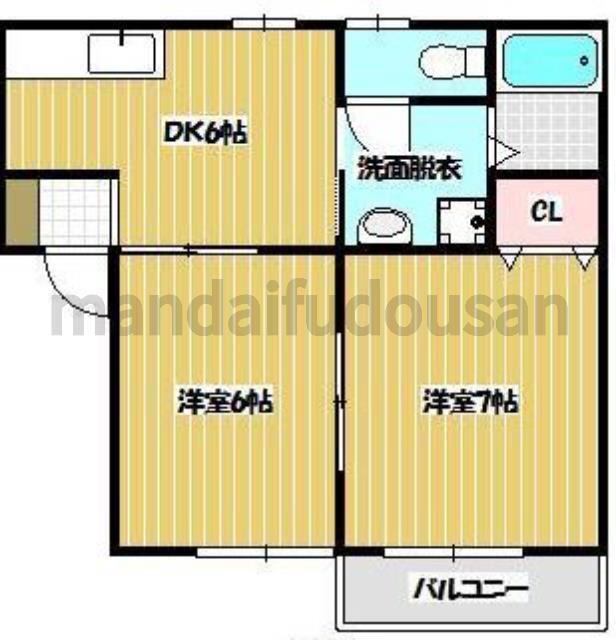 シェルブール(2DK/1階)の間取り写真