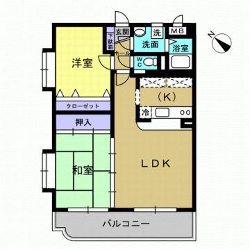 エスポワールUSUKI(2LDK/2階)の間取り写真