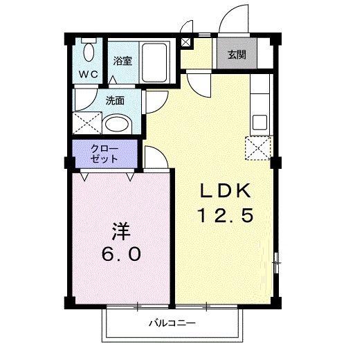 グレープヒルB(1LDK/1階)の間取り写真