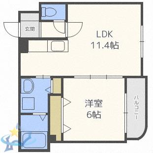 FUKUTOKU(1LDK/3階)の間取り写真