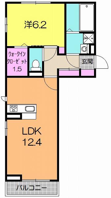 ウィンケード長町南(1LDK/2階)の間取り写真