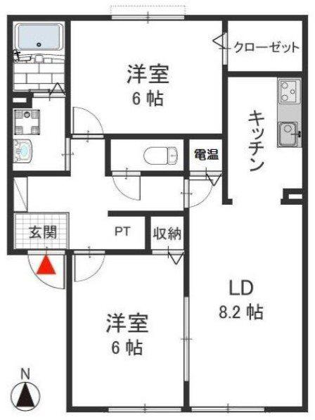 クロワールA棟B棟(2LDK/1階)の間取り写真