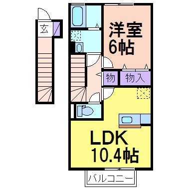 リェス ソーンツェ A(1LDK/2階)の間取り写真