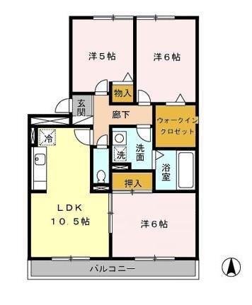セジュール是政(3LDK/3階)の間取り写真
