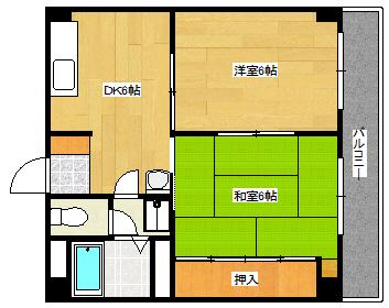 コーポなかの 3(2DK/5階)の間取り写真