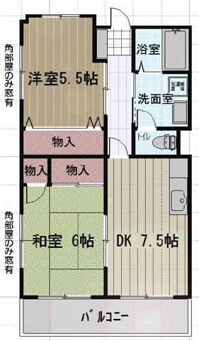 サン・オーレ葦陽(2DK/1階)の間取り写真