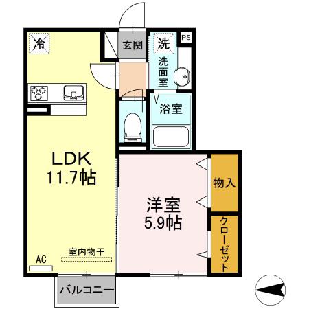 RECENTE浜町(1LDK/2階)の間取り写真