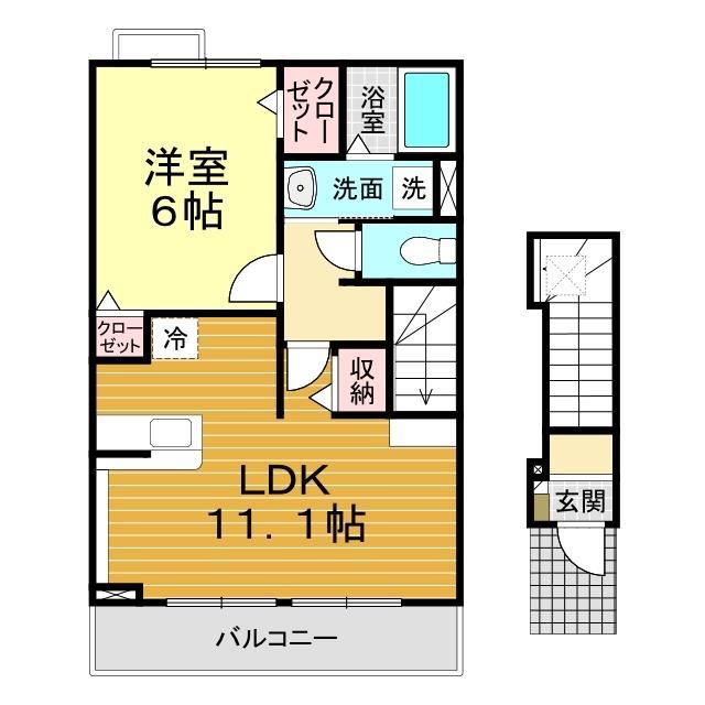 シャロットV番館(1LDK/2階)の間取り写真