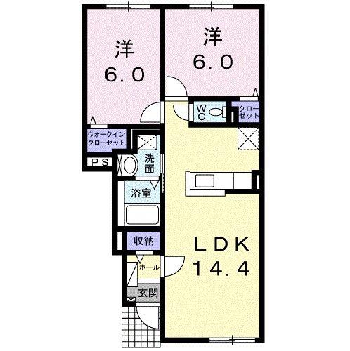 ピアチェーレ明日風 I(2LDK/1階)の間取り写真