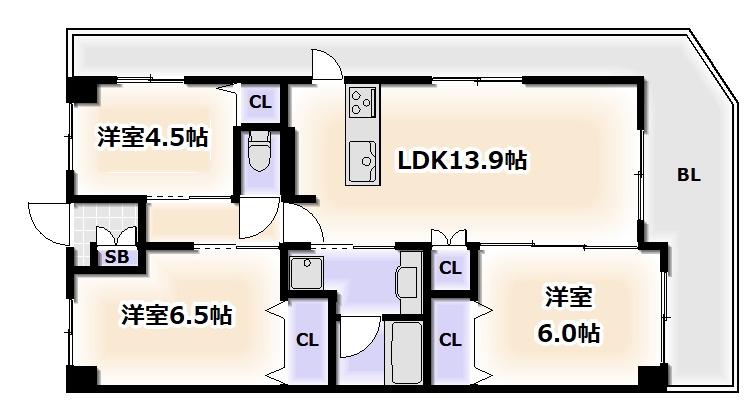 フロンティアタワー難波イースト(3LDK/4階)の間取り写真