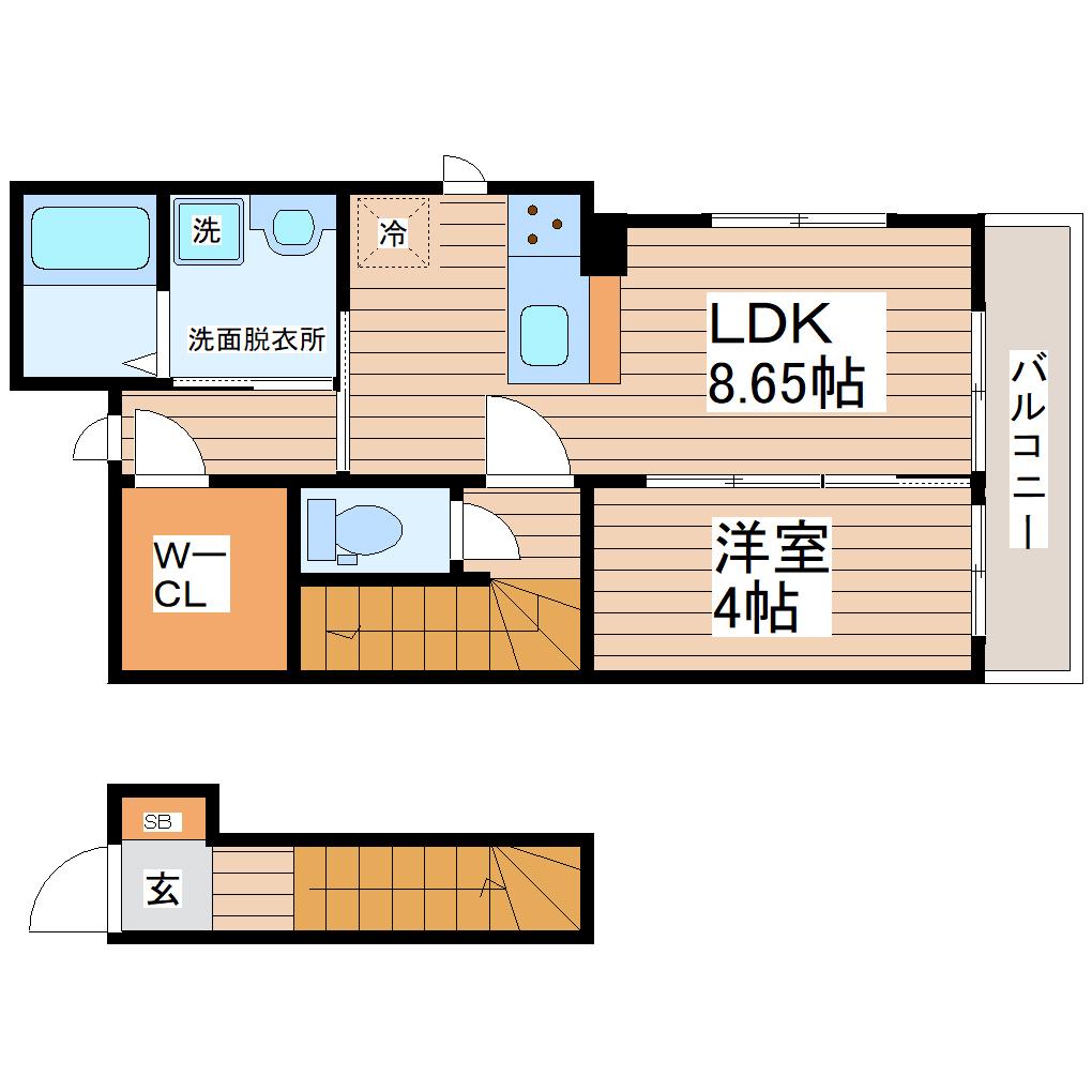 鹿野二丁目アパート(1LDK/2階)の間取り写真