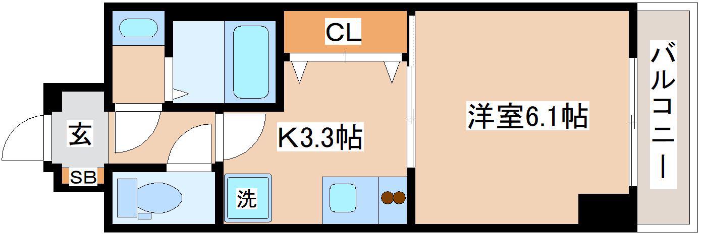 セオリー神戸アクアグルーブ(1K/2階)の間取り写真