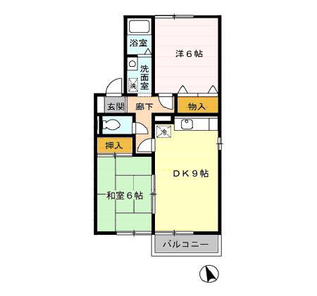 ラヴェルムA棟(2DK/2階)の間取り写真