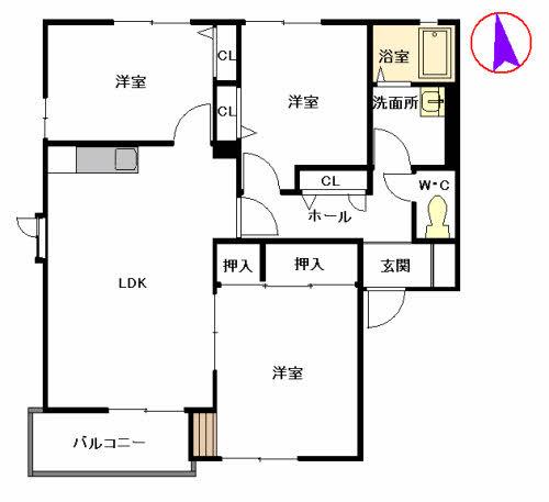 グリーンパークB棟 積水(3LDK/1階)の間取り写真