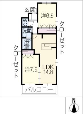 モンテ・ドゥ・ボヌール(2LDK/2階)の間取り写真