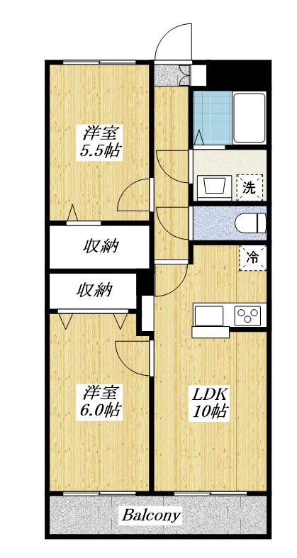 スカイパレス北野(2LDK/4階)の間取り写真