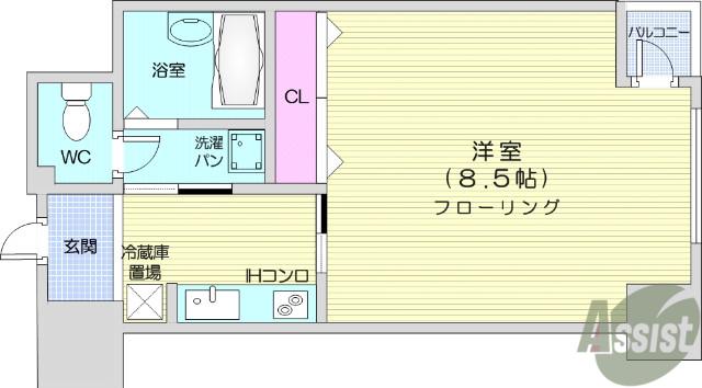イーストン榴岡(1K/4階)の間取り写真