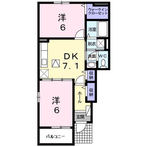 アドーラ木曽川 IV(2DK/1階)の間取り写真
